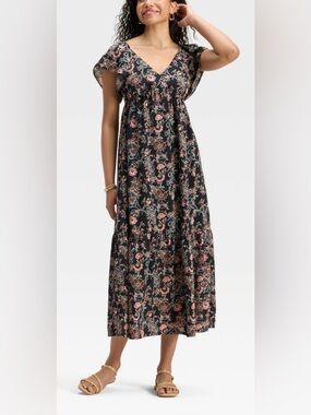 Universal Thread Maxi Dresswith Pink and Teal Floral Print